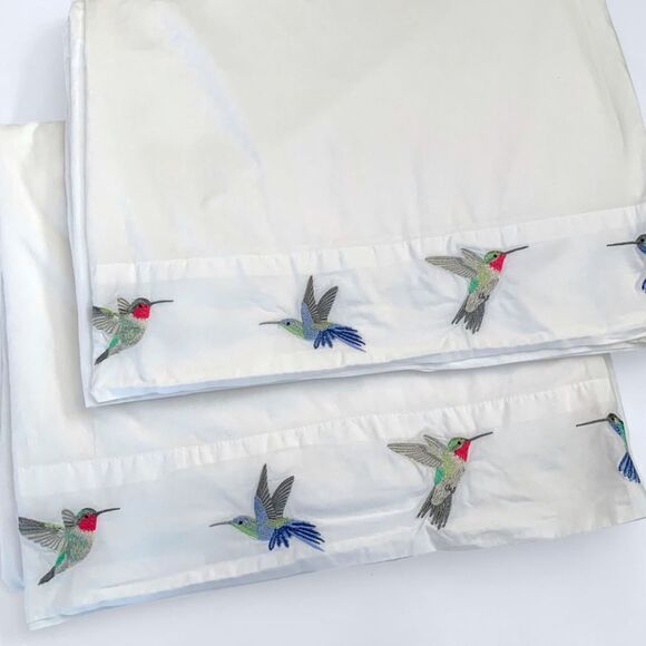 Cuddledown Embroidered Hummingbirds Sateen Flat Sheet - Picture 4 of 8